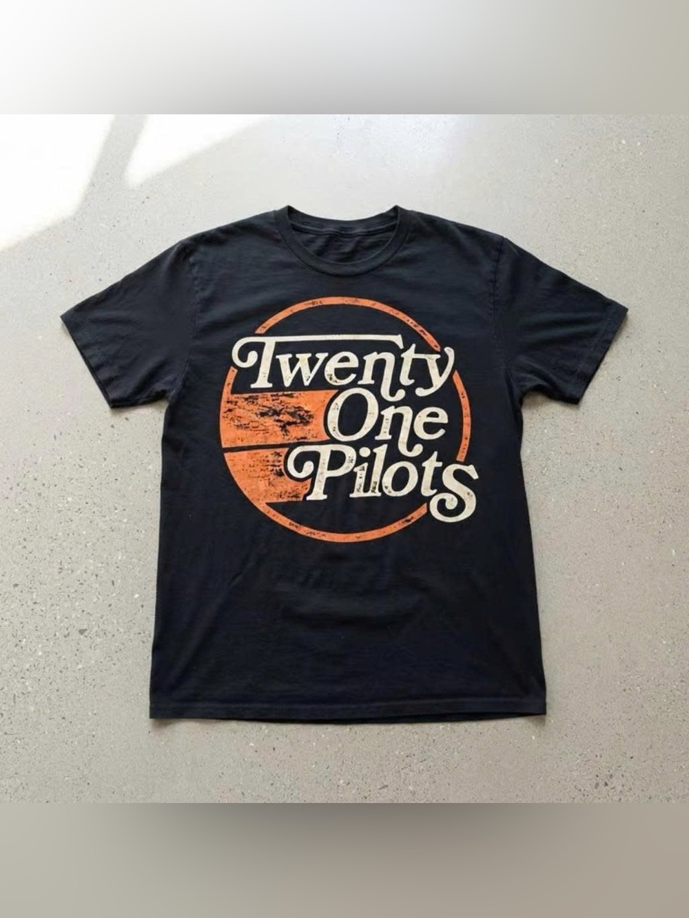 Vintage Twenty One Pilots Black Tee with Orange and Cream Band Logo